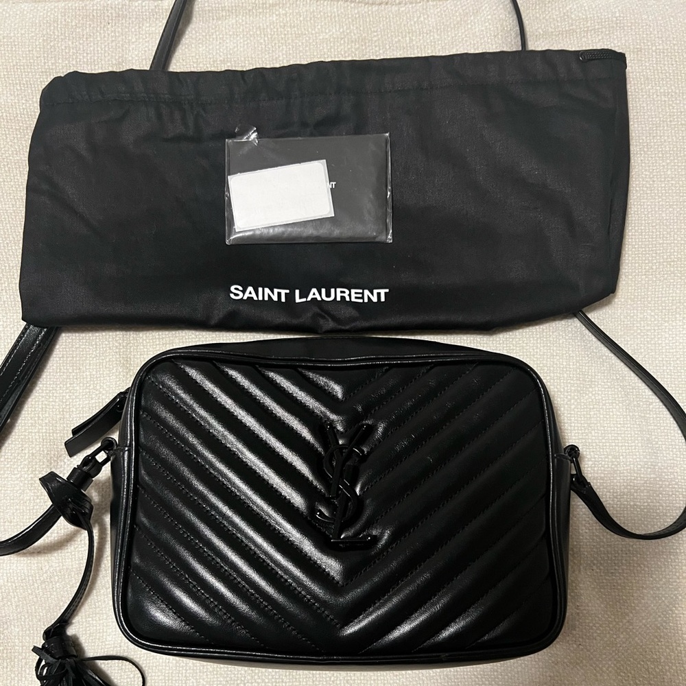 Saint Laurent Lou Matelasse Calfskin Leather Canera Bag in Black